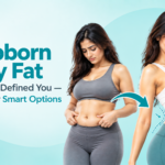 Stubborn belly fat before and after body contouring treatment, showing abdominal fat reduction and a more defined waistline.